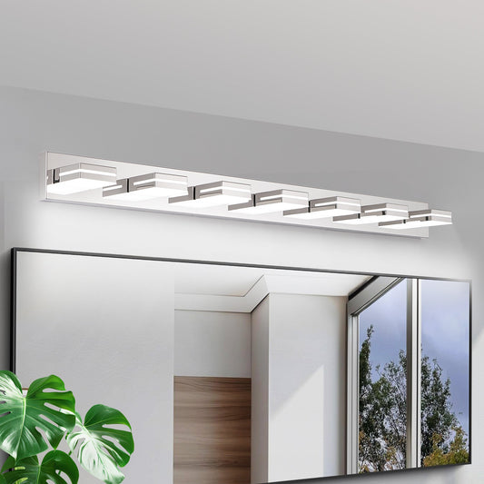 Modern Chrome LED Vanity Light, 7-Lights Wall Sconce for Bathroom and