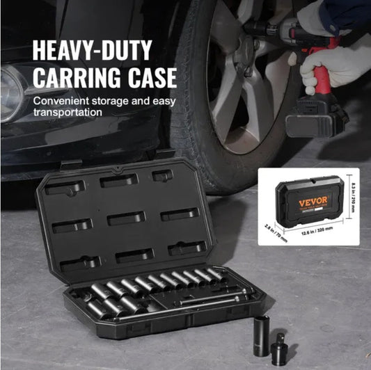 VEVOR Impact Sockets Set 18pcs 6-Point 3 8 Drive Bit Ratchet Tool Kit