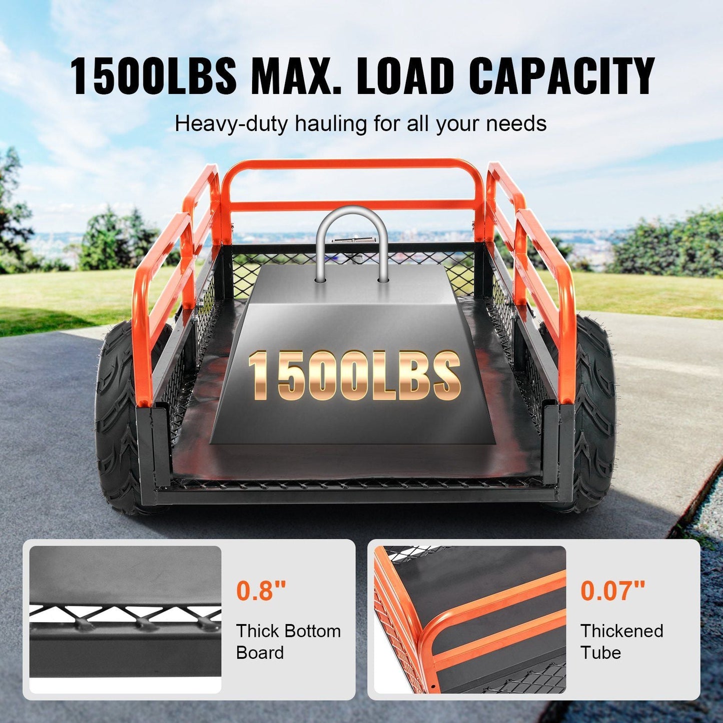 VEVOR Heavy Duty Steel ATV Dump Trailer, 1500-Pound Load Capacity 15